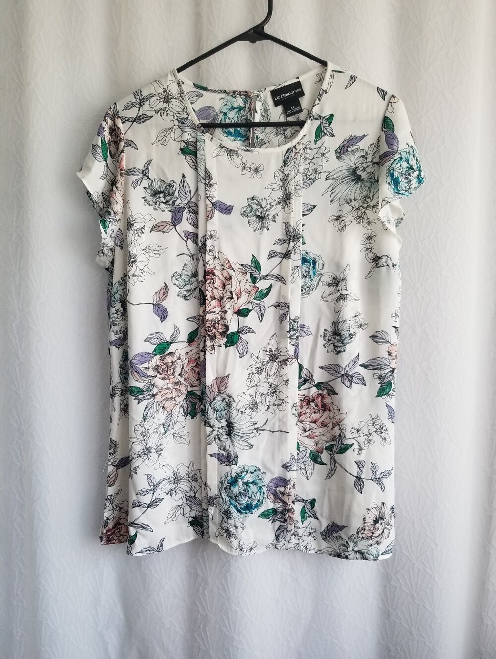 Liz Claiborne White Pink Floral Short Sleeve Blouse LT